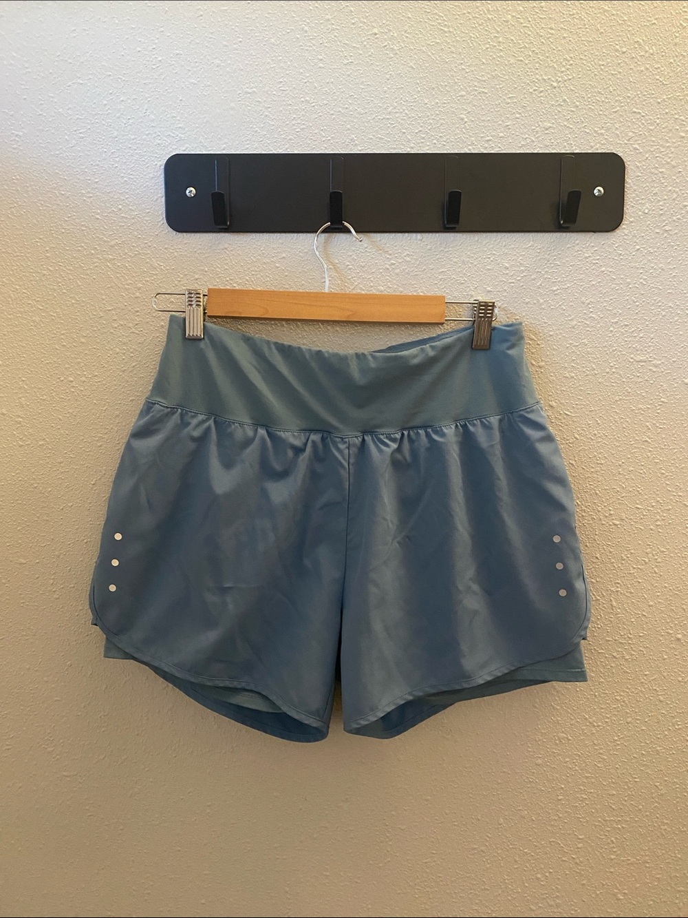 Women's Light Slate Blue Athletic Shorts with Snap Accent